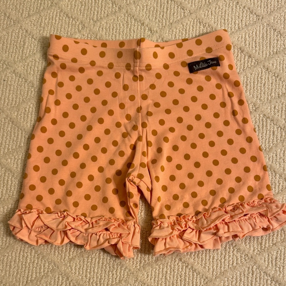 Matilda Jane Peach and Gold Polka Dot Ruffle Shorts SHORTIES